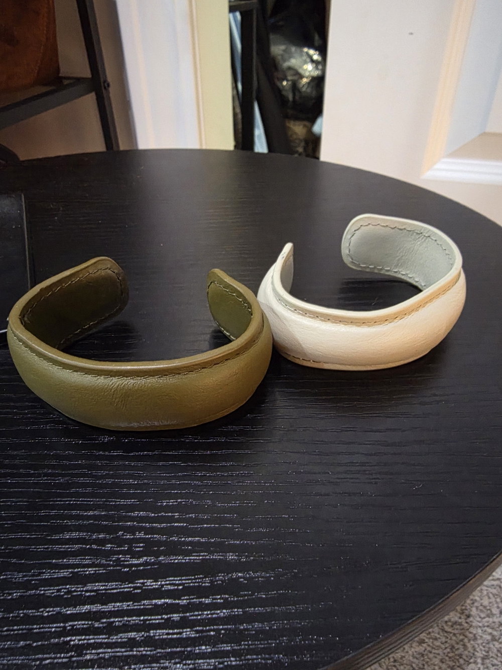 Zara Women Leather Cuff Bracelet - Olive and Cream Set
